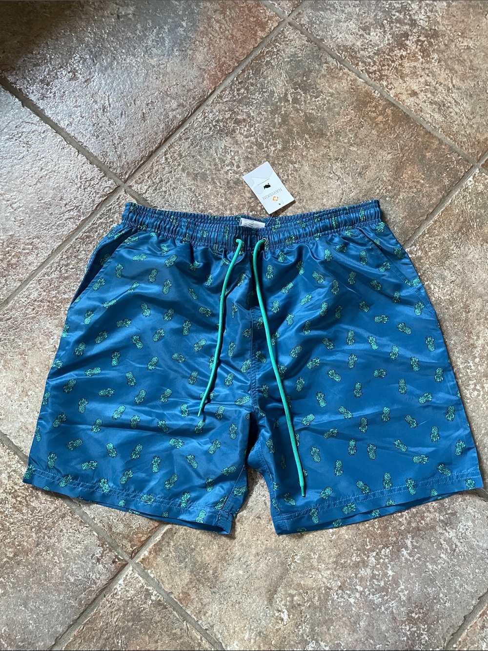 Men's Blue Pineapple-Print Swim Trunks